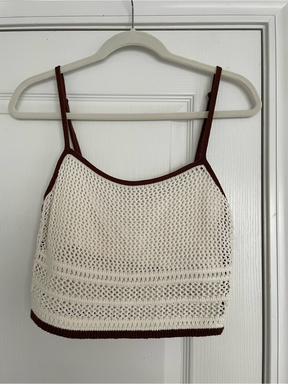 Abercrombie & Fitch Cream Crochet Crop Tank with Brown Trim